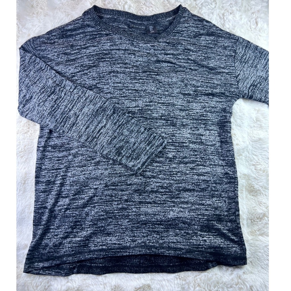 Tahari Womens Black White Space Dye Knit Top Long Sleeve Crew Neck Size M. A25